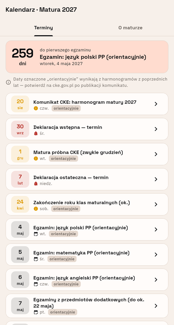 Kalendarz maturzysty